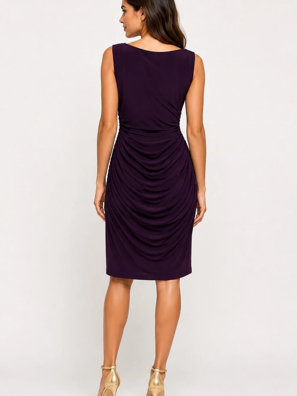 Ralph Lauren Sleeveless Ruched Midi Dress in Deep Plum